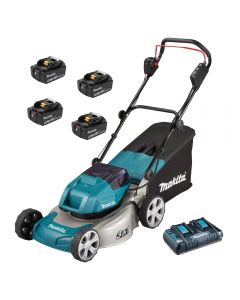 Makita DLM460PT4 Cordless Lawn Mower with 4 x 5aH batteries and twin port charger.