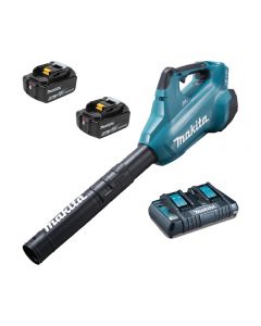 Makita DUB362PT2 Cordless Blower with 2 x 5Ah batteries and twin port charger.