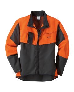 Genuine Stihl economy plus jacket features visible orange sections for improved safety