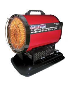 Sealey infrared paraffin/diesel/kerosene heater offers a 70,000 btu heat output