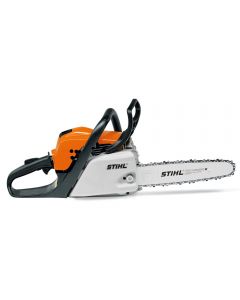 Stihl MS171 31.8cc petrol chain saw with 30cm cutting blade, ideal for domestic logging and tree maintenance.