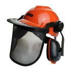 Combination safety helmet with mesh visor and ear protectors (Colour may vary)
